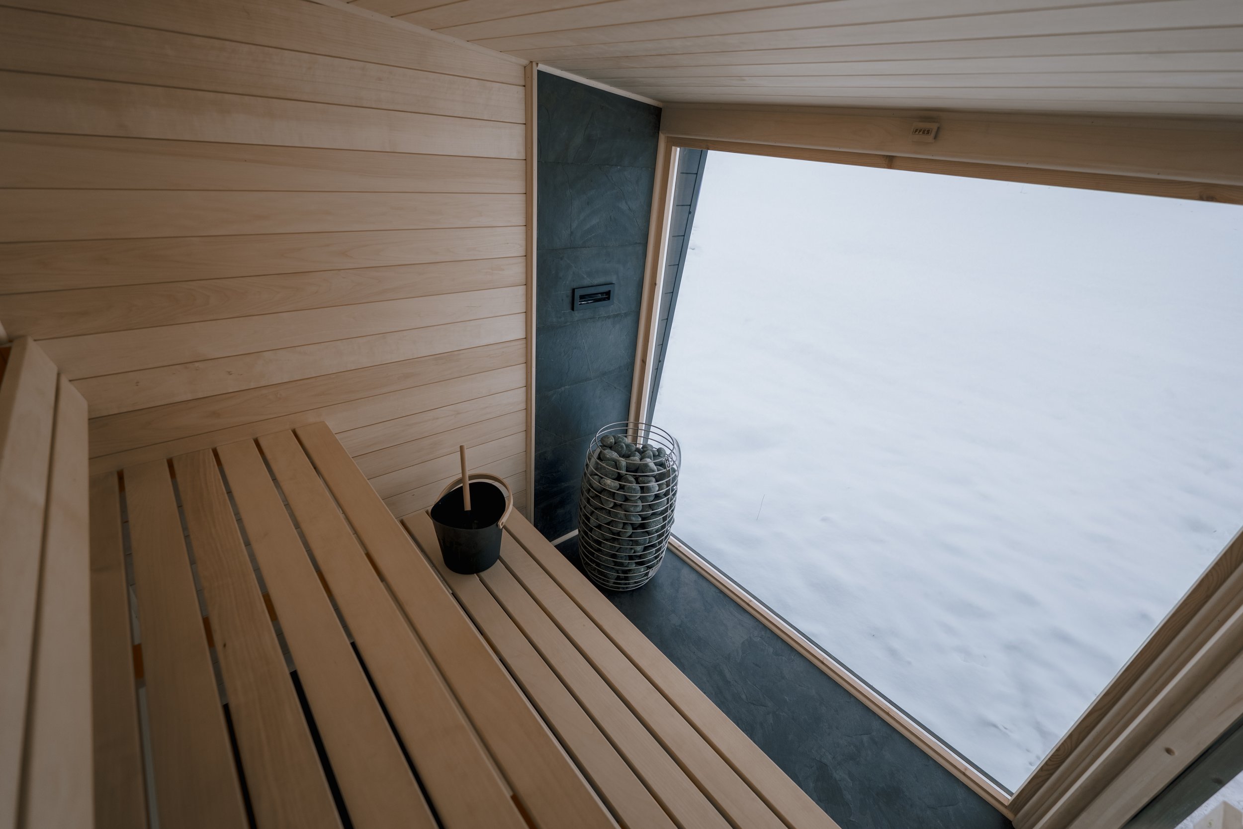 Sauna interior with LED lighting